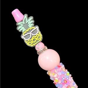 Handcrafted pink pineapple beaded pen